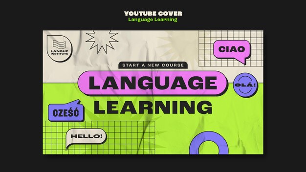 Capa do youtube de aprendizado de idiomas de design plano