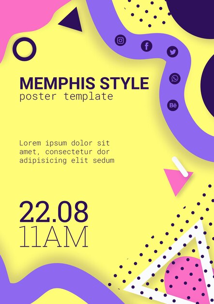 Cartaz de estilo memphis amarelo liso