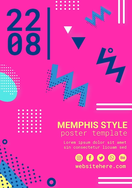 Cartaz de estilo memphis rosa plana