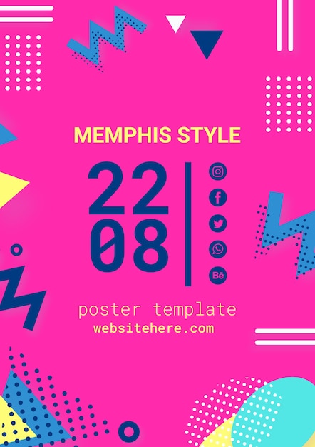 Cartaz de estilo memphis rosa plana