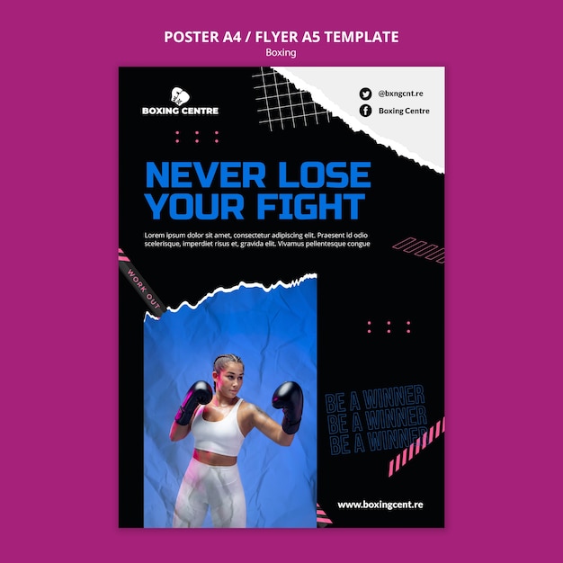 Cartaz de modelo de boxe de design plano