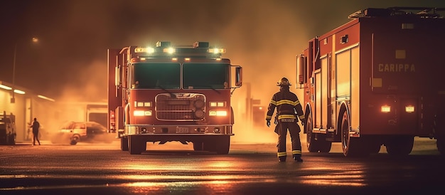 PSD grátis cena de bombeiro e caminhão de bombeiros generative ai