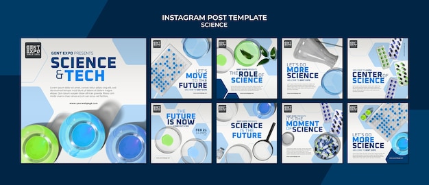 PSD grátis coleção de postagens do instagram de ciência e tecnologia