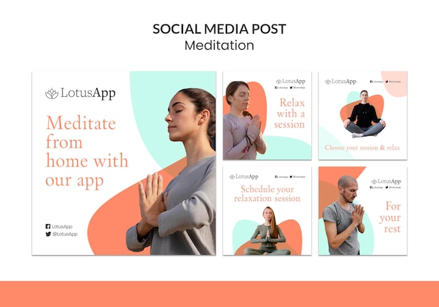 PSD grátis coleção de postagens do instagram de estilo de vida de meditação