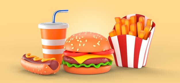 Deliciosa maquete de renderização de fast food