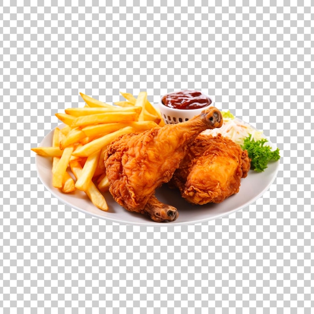 PSD grátis delicioso frango frito com batatas fritas isoladas em um fundo transparente