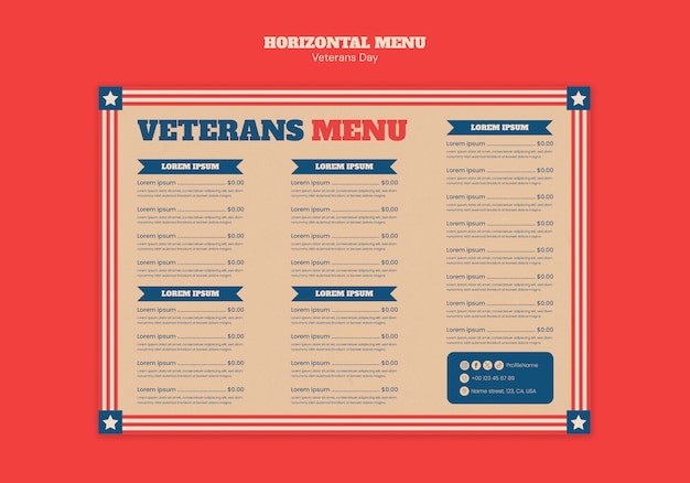 PSD grátis desenho de modelo de menu do dia dos veteranos