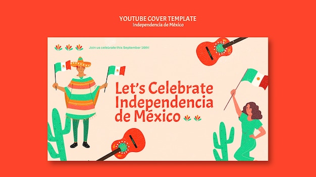 PSD grátis design de modelo de miniatura do youtube de independência do méxico