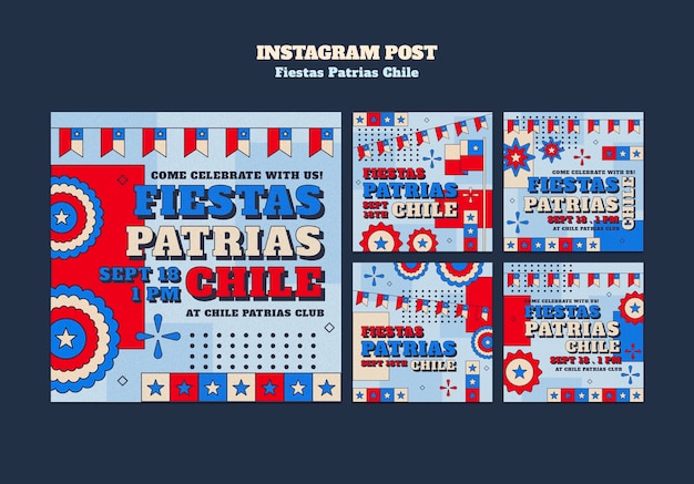 PSD grátis design plano fiestas patrias chile postagens de instagram