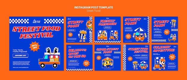 PSD grátis design plano postagens de comida deliciosa no instagram