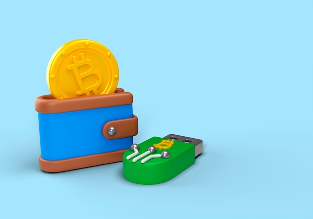 PSD grátis ed ilustração de criptomoeda com carteira e usb