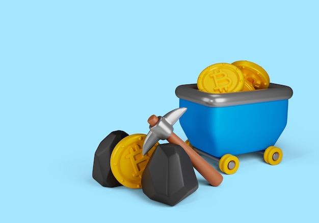 PSD grátis ed ilustração de criptomoeda com equipamento de mineração e vagão