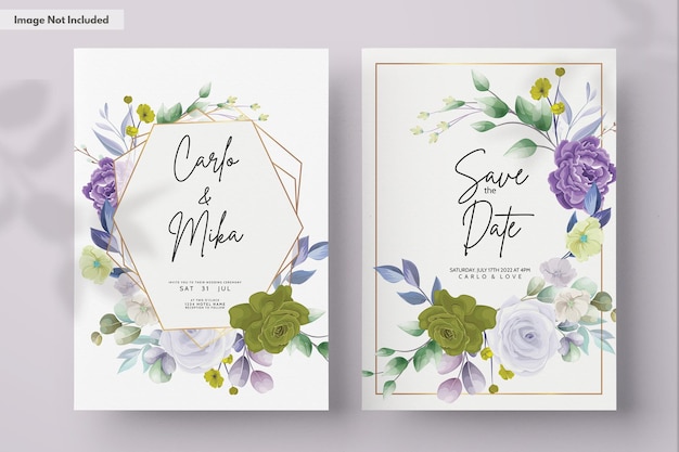 PSD grátis elegante cartão de convite de casamento floral com aquarela