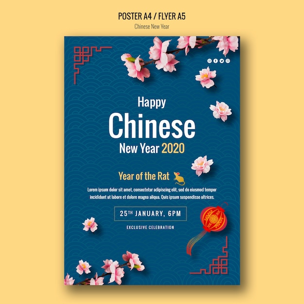 PSD grátis feliz ano novo chinês flyer