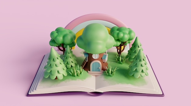 PSD grátis fundo 3d com livro infantil de leitura de conto de fadas