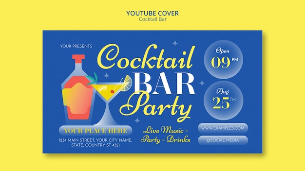 PSD grátis gradient cocktail bar capa do youtube