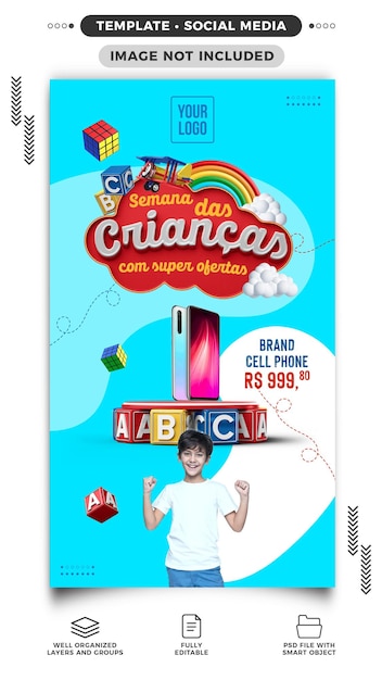 PSD grátis histórias de mídia social instagram semana da criança com super ofertas