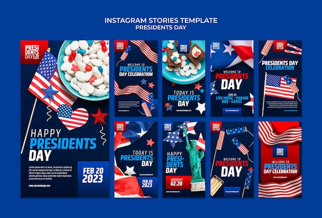 PSD grátis histórias do instagram da celebração do dia dos presidentes