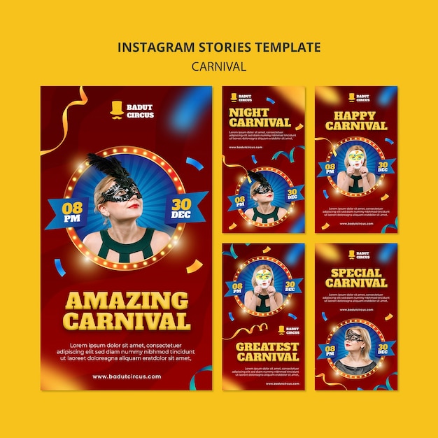 PSD grátis histórias festivas de carnaval no instagram