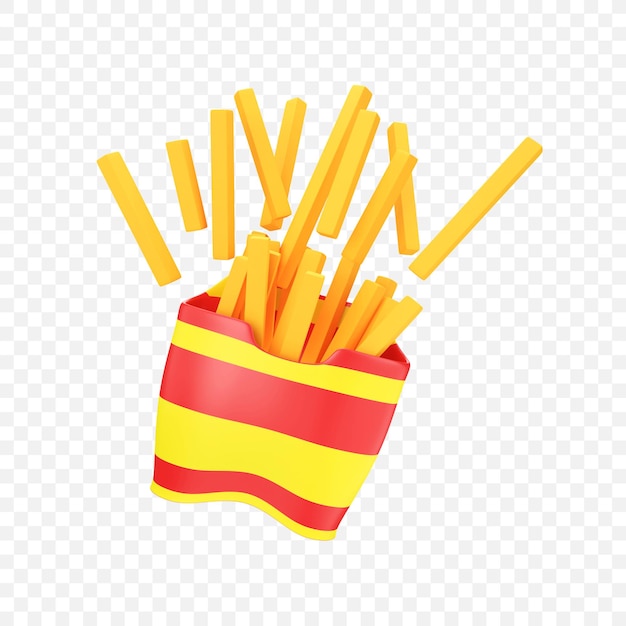 PSD grátis ícone de balde de batatas fritas isolado renderização 3d ilustração