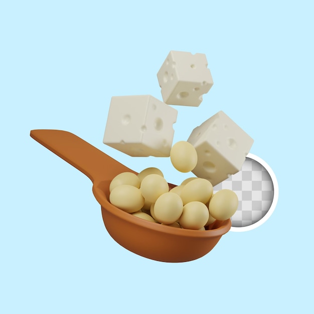 PSD grátis ilustração 3d de comida de tofu de soja com gordura saudável