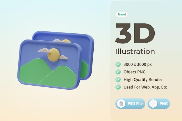 PSD grátis ilustração 3d de foto de objeto de viagem