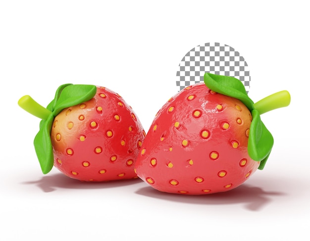 PSD grátis ilustração 3d de morango, fruta fresca e natureza