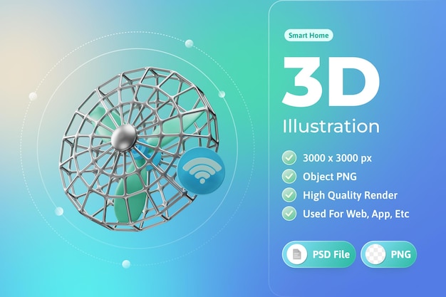 PSD grátis ilustração 3d de ventilador de casa inteligente