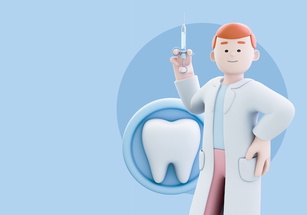 PSD grátis ilustração 3d para dentista com ortodontista masculino