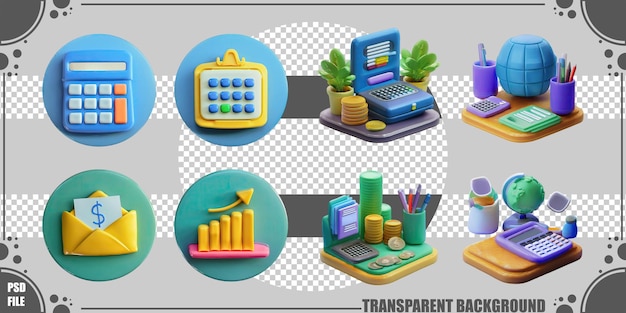 PSD grátis ilustrações coloridas de ícones de escritório e finanças