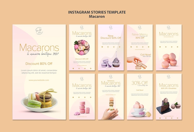 PSD grátis macarons instagram stories template