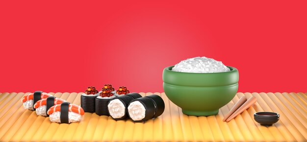 Maquete de renderização de sushi delicioso