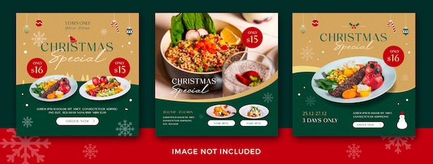 Menu de feliz natal e modelo de banner quadrado de restaurante Premium Psd