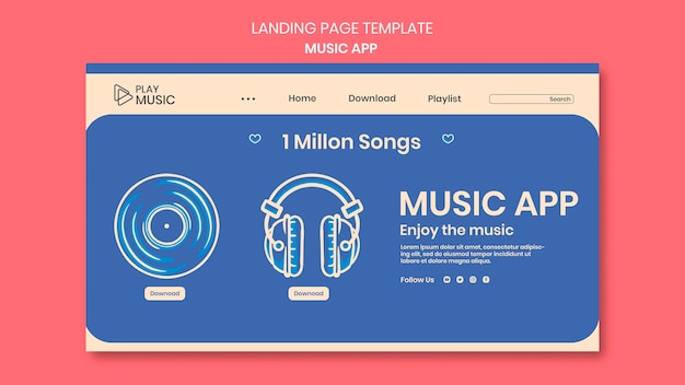 PSD grátis modelo de aplicativo de música da página de destino
