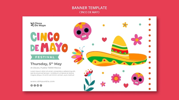 Modelo de banner de cinco de maio de design plano