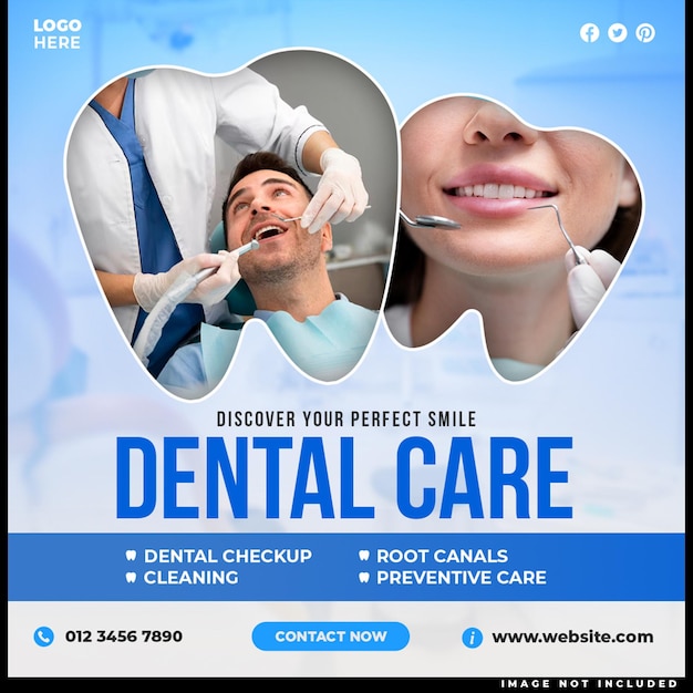 PSD grátis modelo de banner de mídia social de dentista e cuidados dentários