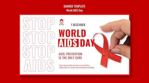 PSD grátis modelo de banner do dia mundial da aids com detalhes em vermelho