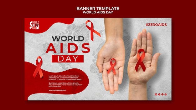 Modelo de banner do Dia Mundial da AIDS com detalhes em vermelho