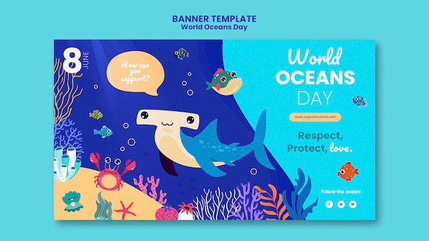 PSD grátis modelo de banner do mundo oceano dia