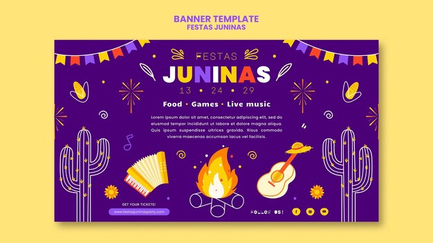 Modelo de banner horizontal de festas juninas