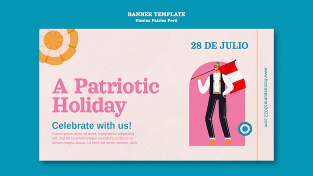 PSD grátis modelo de banner horizontal de festas patrias com pessoas dançando e comemorando