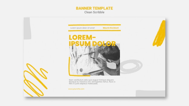 Modelo de banner horizontal de rabisco limpo