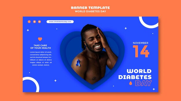 Modelo de banner horizontal do Dia Mundial da Diabetes