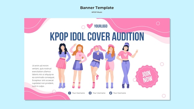 PSD grátis modelo de banner horizontal k-pop