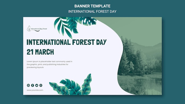 Modelo de banner horizontal para celebração do dia da floresta internacional