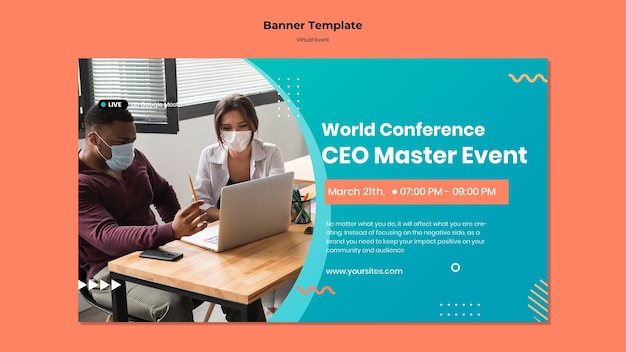 Modelo de banner horizontal para conferência de evento principal ceo