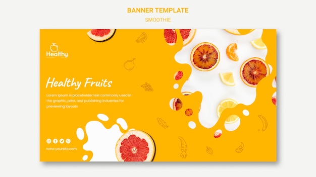 PSD grátis modelo de banner horizontal para smoothies de frutas saudáveis