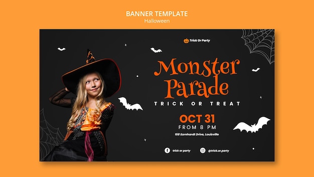 PSD grátis modelo de banner para desfile de monstros de halloween