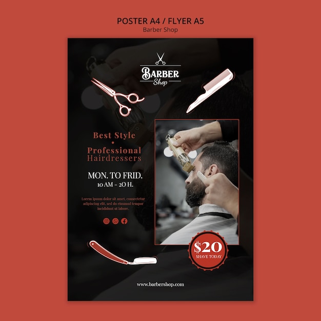 PSD grátis modelo de barbearia de design plano