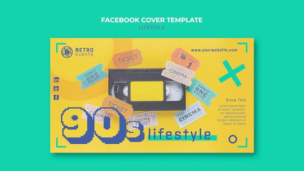 PSD grátis modelo de capa de facebook de festa de design plano dos anos 90